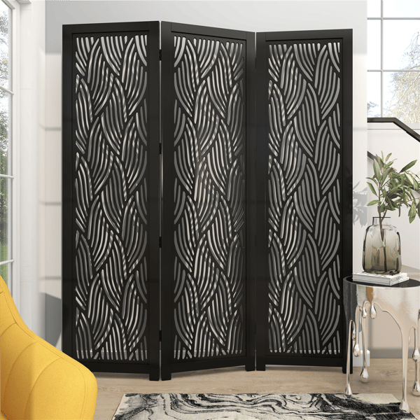 9th & Pike® Modern Black Wooden Room Divider Screen
