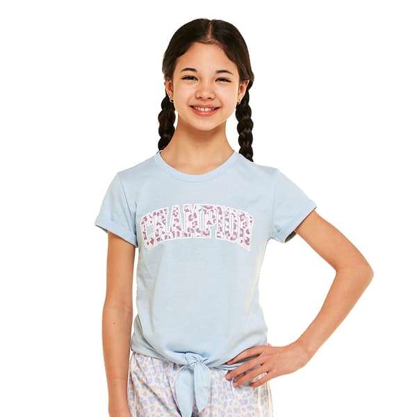 Girls (7-16) Champion(R) Tie Front Leopard Logo Tee