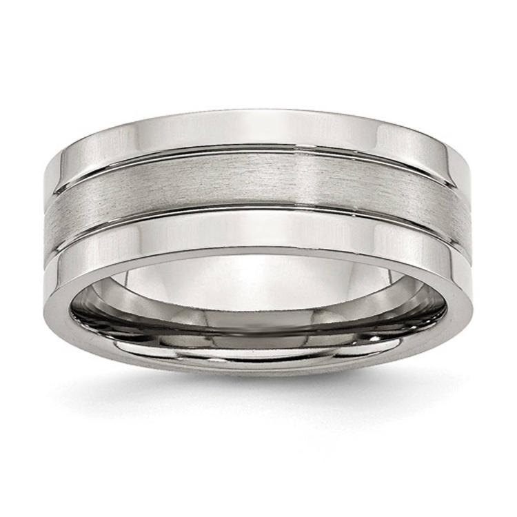 Mens Gentlemen's Classics(tm) 8mm Steel Groove Pattern Wedding Band