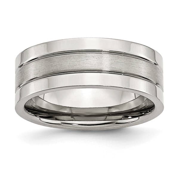 Mens Gentlemen's Classics&#40;tm&#41; 8mm Steel Groove Pattern Wedding Band - image 