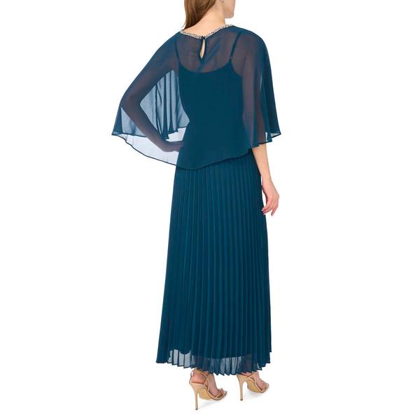 Womens MSK Pleated Evening Gown with Embellished Chiffon Overlay