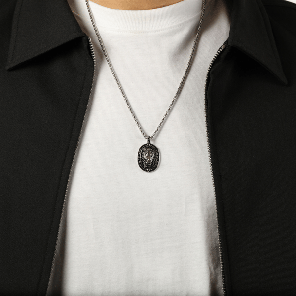 Mens Lynx Black Ion Plated Stainless Steel Lion Pendant Necklace