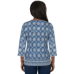 Womens Alfred Dunner Classics 3/4 Sleeve Medallion Blouse