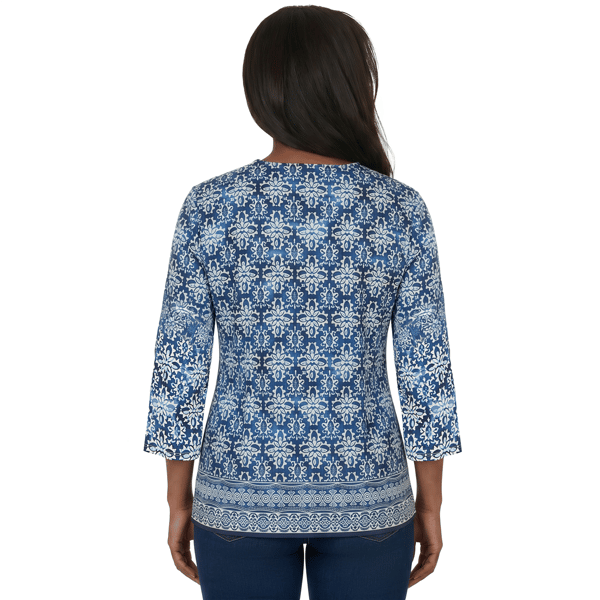 Womens Alfred Dunner Classics 3/4 Sleeve Medallion Blouse