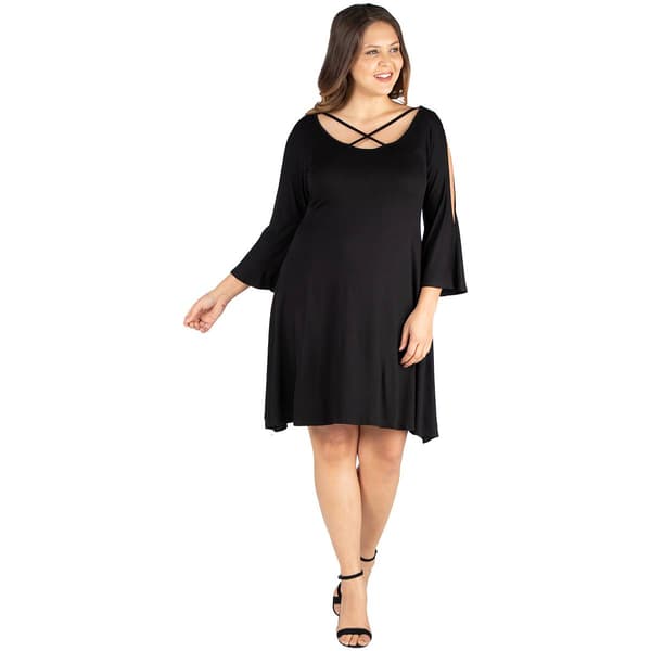 Plus Size 24/7 Comfort Apparel Criss-Cross Cold Shoulder Dress - image 