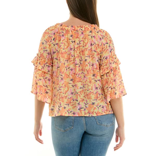 Womens Zac & Rachel 3/4 Ruffle Sleeve Floral Blouse