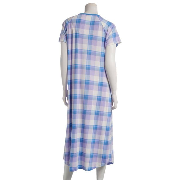 Plus Size White Orchid Short Sleeve Plaid 46" Henley Nightshirt