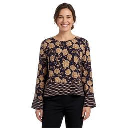 Womens Nautica Challis Long Sleeve Floral Diamond Blouse