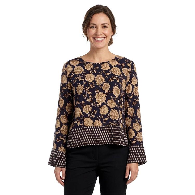 Womens Nautica Challis Long Sleeve Floral Diamond Blouse