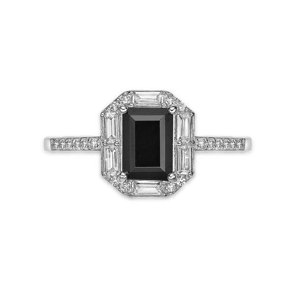 Gemminded Sterling Silver Baguette Onyx & White Sapphire Ring