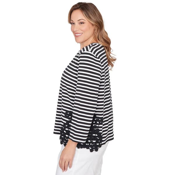 Plus Size Ruby Rd. Sunset Blvd 3/4 Sleeve Stripe Lace Blouse