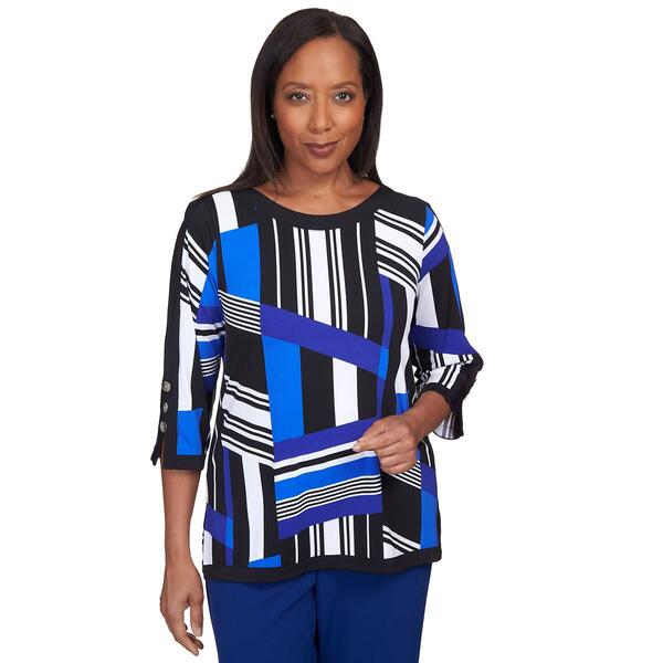 Petite Alfred Dunner Downtown Vibe Stripe Patch Blouse - image 