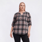 Plus Size Notations 3/4 Sleeve Plaid Blouse - Black/Red/Grey - image 1