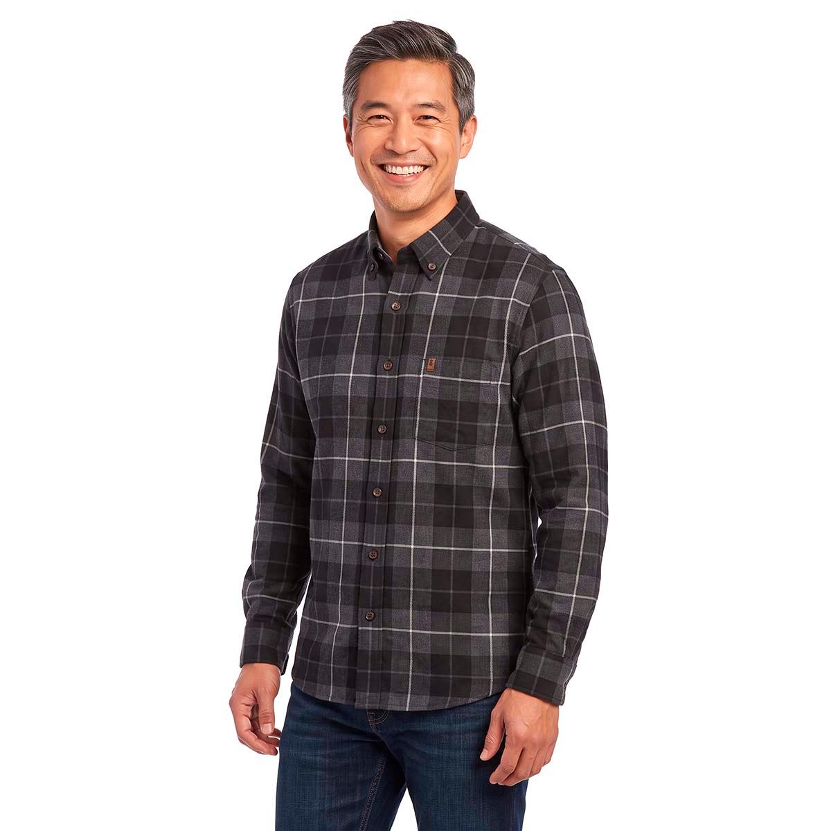 Mens IZOD(R) Long Sleeve Stratton Flannel Shirt - Dark Shadow