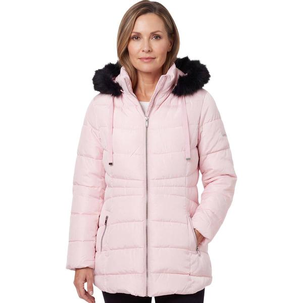 Womens Nicole Miller Puffer Coat With Faux Fur Trimmed Hood - image 