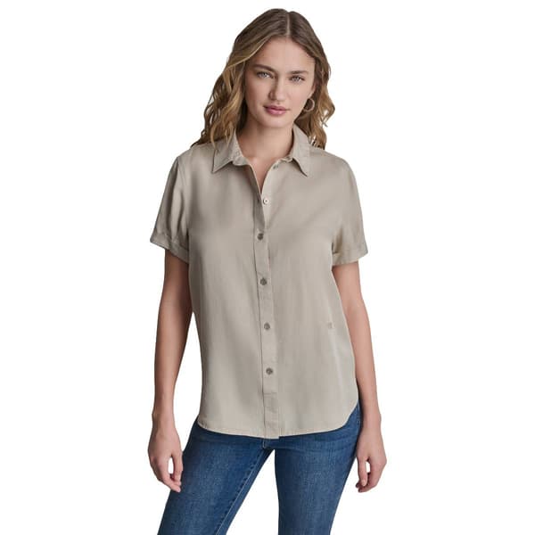 Womens DKNY Jeans Rolled Short Sleeve Boyfriend Shirt Tencel - image 