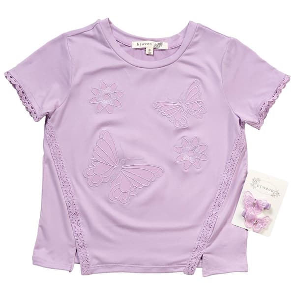 Girls (7-12) BTween® Short Sleeve Crochet Trim Butterfly Tee