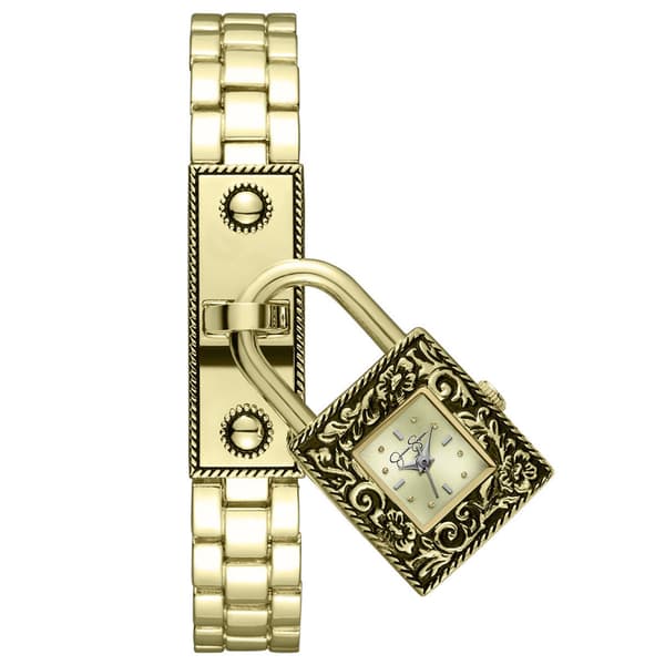 Womens Jessica Simpson Gold Lock Dangle Bracelet Watch - JS0119GD - image 