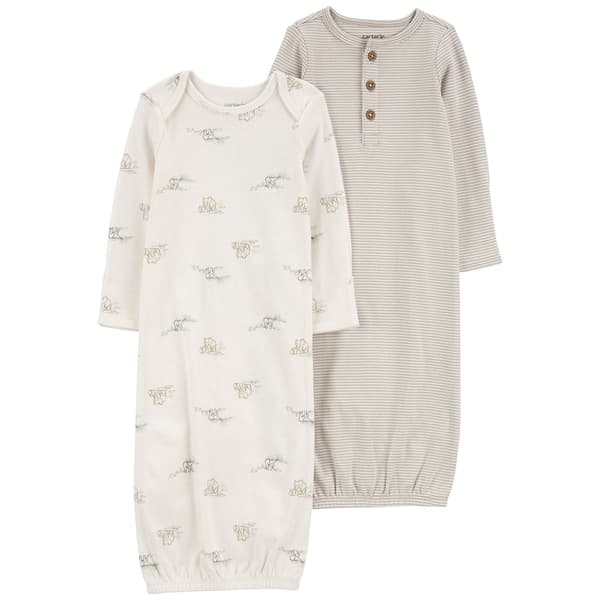Baby Unisex &#40;NB-3M&#41; Carters&#40;R&#41; 2pk Elephant & Stripe Nightgowns - image 