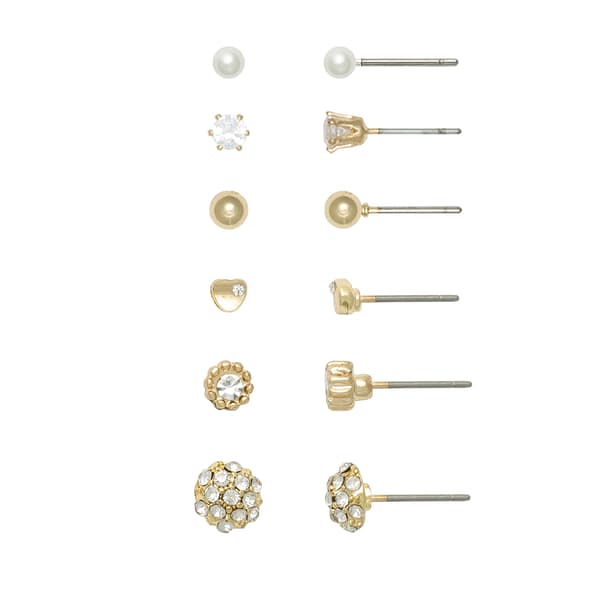Design Collection 6pc. CZ/Ball/Pearl Heart Crystal Earring Set - image 