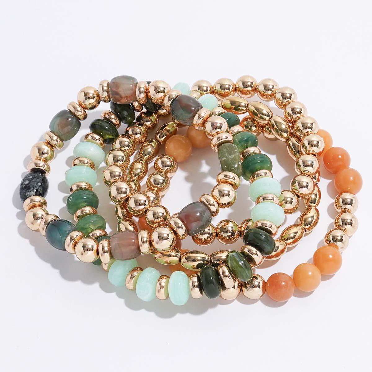 Ashley Cooper(tm) 5pc. Green & Brown Beaded Stackable Bracelet Set