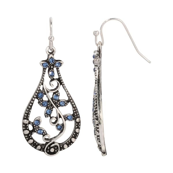 1928 Vine Filigree Sapphire Crystal Accent Earrings - image 