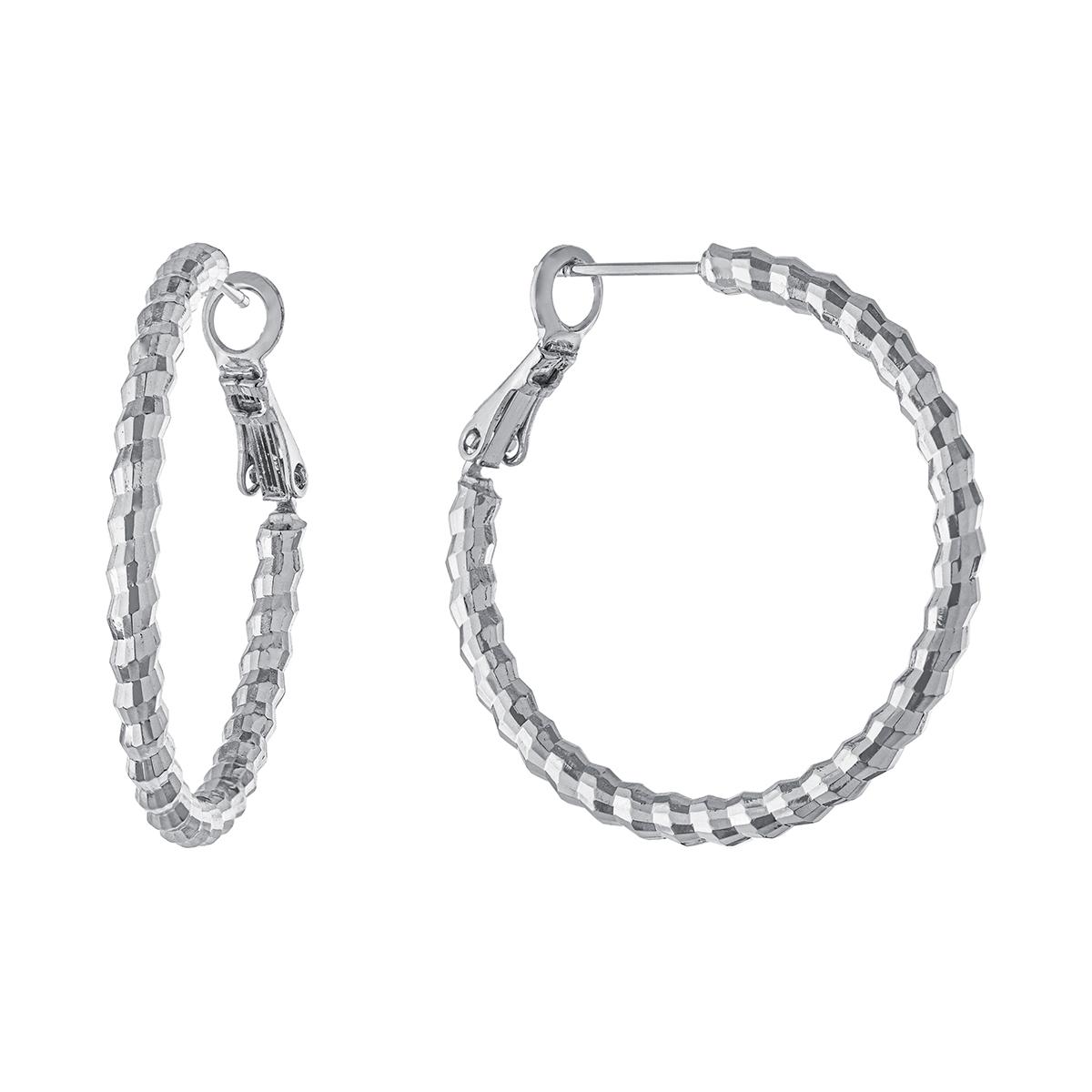 Athra Fine Silver Plated 28mm Diamond Cut Hoop Earrings