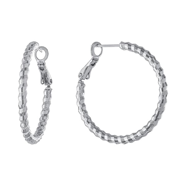 Silver-Plated 28mm Diamond Cut Hoop Earrings
