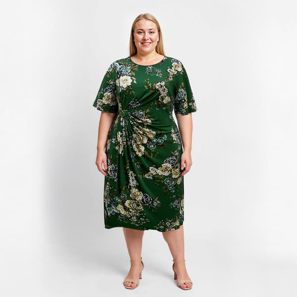 Plus Size Connected Apparel Elbow Sleeve Floral Wrap Dress