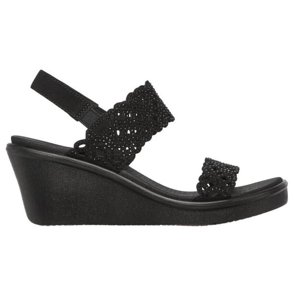 Womens Skechers Rumble On-Sassy Dayz Wedge Sandals - Black/Black