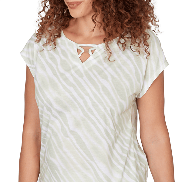 Womens Hearts of Palm Bloom Service Cap Sleeve Stripe Blouse