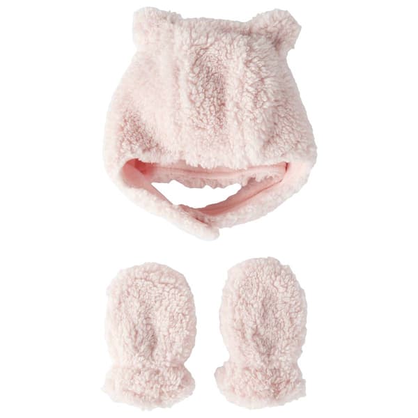 Baby Girl &#40;NB-24M&#41; Carter''s&#40;R&#41; Sherpa Pink Winter Hat & Mittens Set