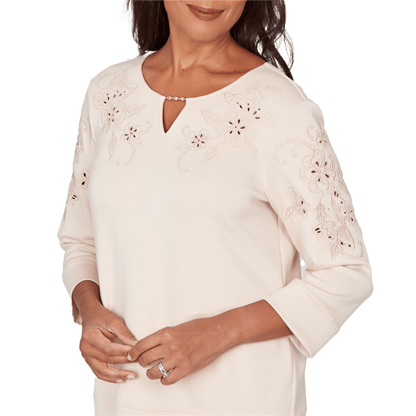 Womens Alfred Dunner Seville Floral Cutout Keyhole Neck Blouse
