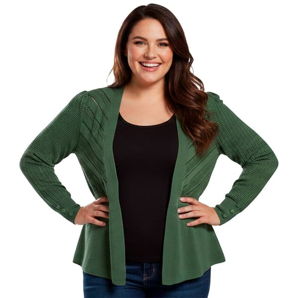Plus Size 89th & Madison Long Sleeve Mixed Rib Peplum Cardigan - image 