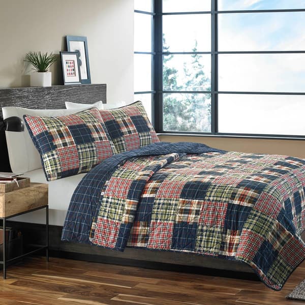 Eddie Bauer Madrona Plaid 136 Thread Count Quilt Set - image 