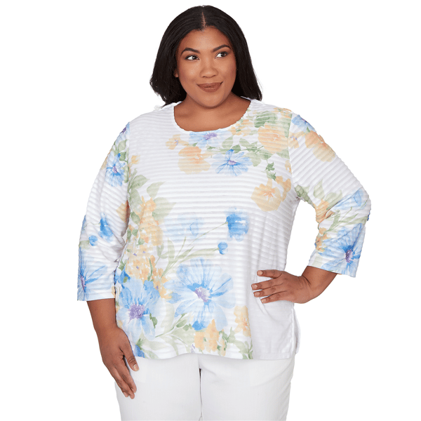 Plus Size Alfred Dunner Classics 3/4 Sleeve Floral Stripe Blouse - image 