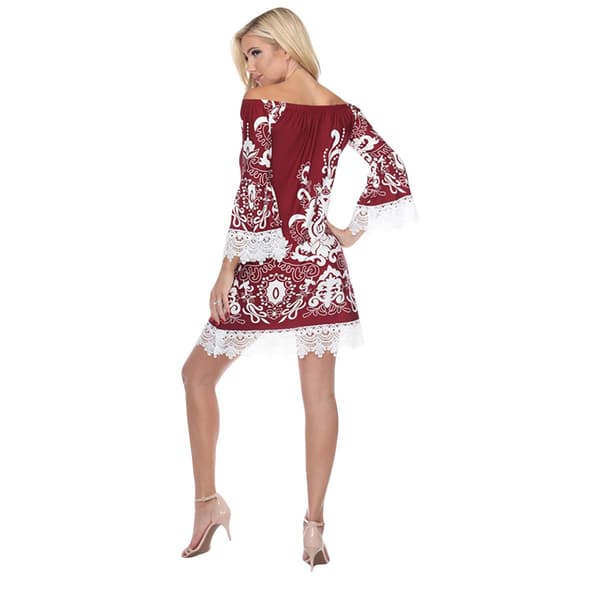 Womens White Mark Damask Lace Trimmed Shift Dress