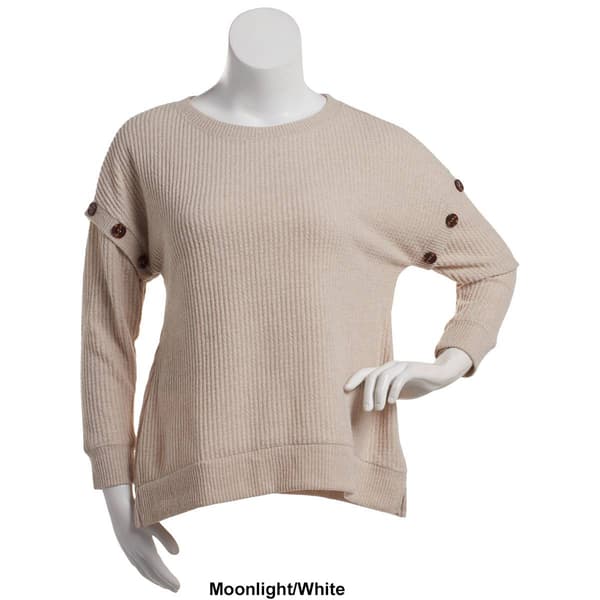 Womens French Laundry Long Sleeve Drop Shoulder Waffle Sweater