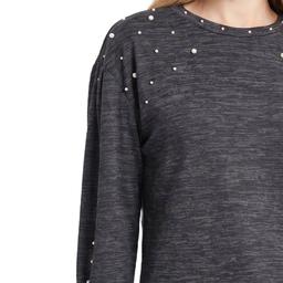 Womens NY Collection Long Sleeve Pearl Embellished Blouse