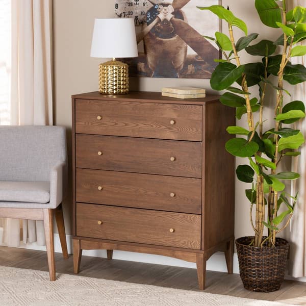 Baxton Studio Landis Mid-Century Ash Walnut Wood 4-Drawer Chest