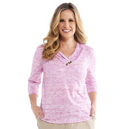 Plus Size Hasting & Smith 3/4 Sleeve Pleat Crossover V-Neck Tee