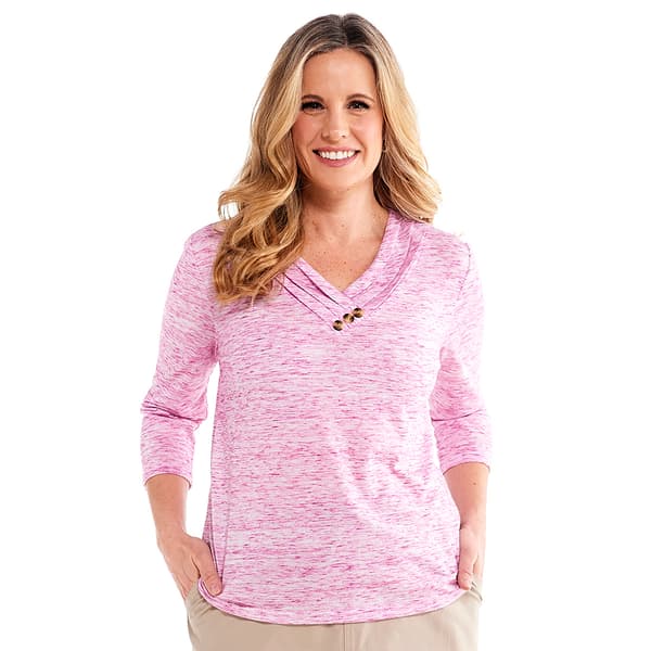 Petite Hasting & Smith 3/4 Sleeve Pleat Crossover V-Neck Tee - image 