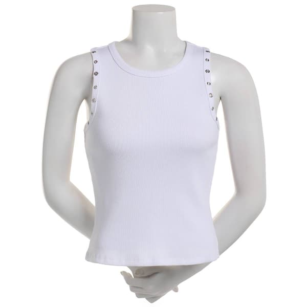 Juniors No Comment Ribbed Tank Top with Grommet Details - image 