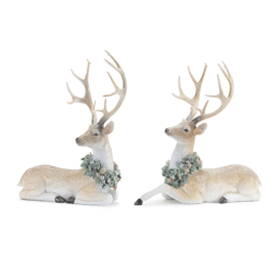 Melrose Glittered Deer with Holly Wreath - Set of 2