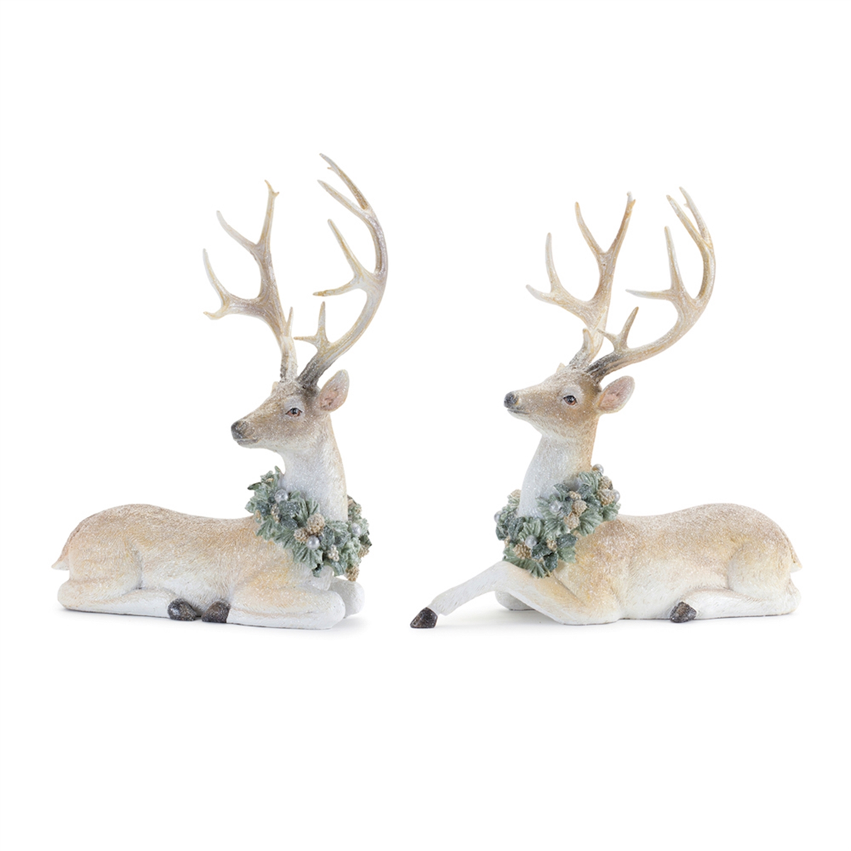Melrose Glittered Deer with Holly Wreath - Set of 2