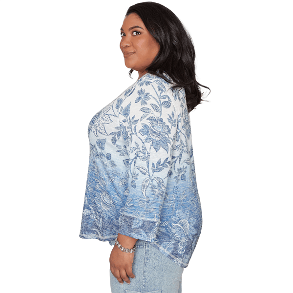 Plus Size Alfred Dunner Out Of The Blue Floral Ombre Henley Tee