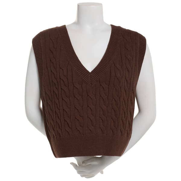 Juniors Pink Rose Cable Knit Sweater Vest - image 