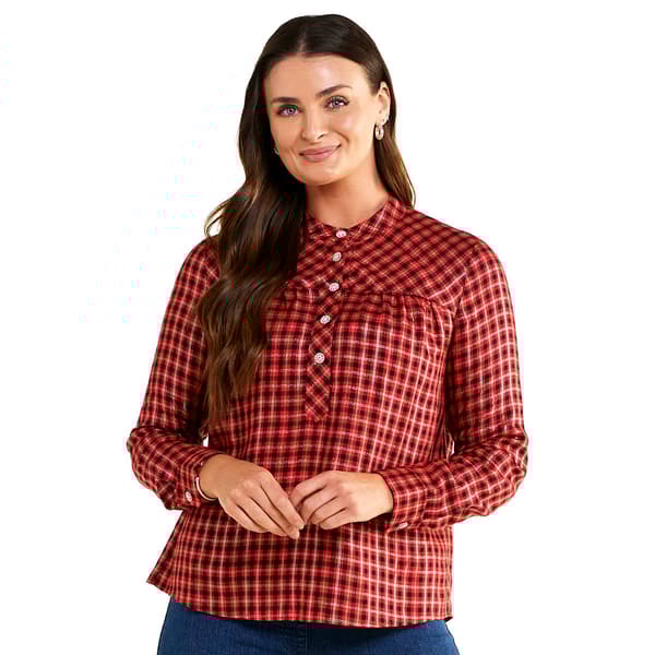 Plus Size Zac & Rachel Long Sleeve Holiday Plaid Henley Blouse - image 