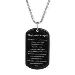 Mens Lynx Black Ion-Plating Lords Prayer Cross Dog Tag Pendant