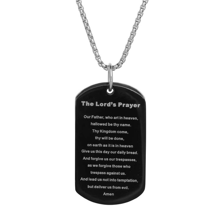 Mens Lynx Black Ion-Plating Lords Prayer Cross Dog Tag Pendant